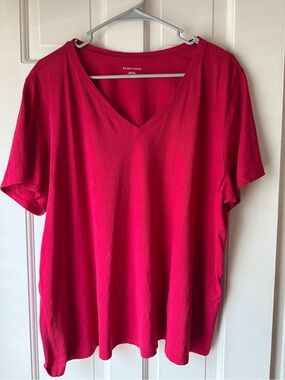 Eileen Fisher organic cotton Slubby Jersey Short-Sleeve V-Neck Tee in Red XL